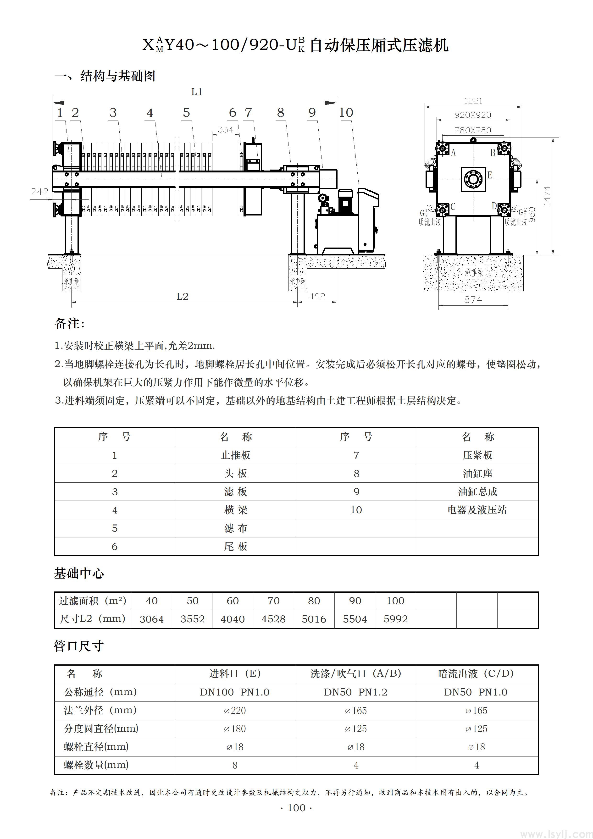 XY920型液压压紧厢式压滤机(图1)