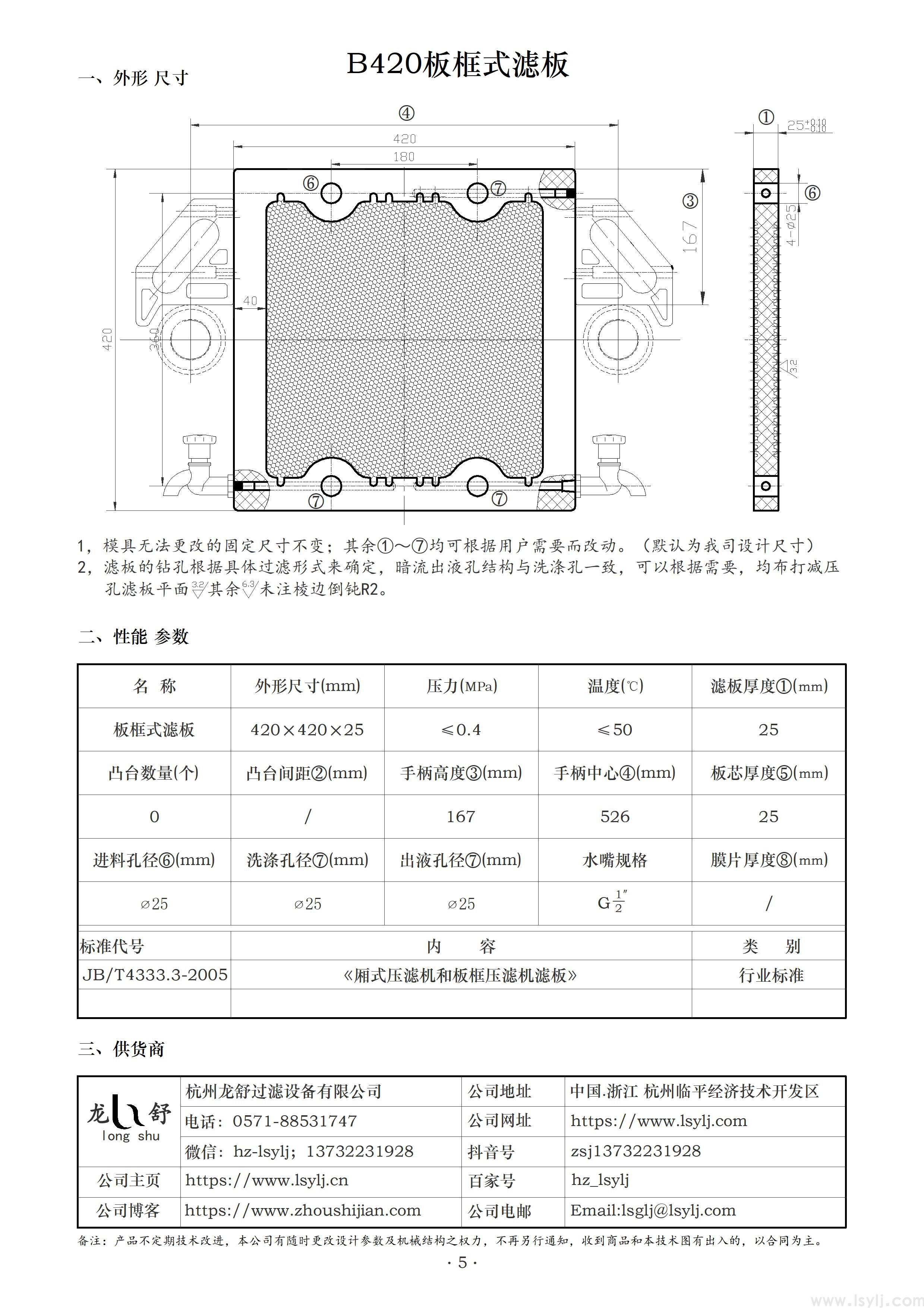龙舒小型压滤机的滤板和滤框——B315到B650型(图3)